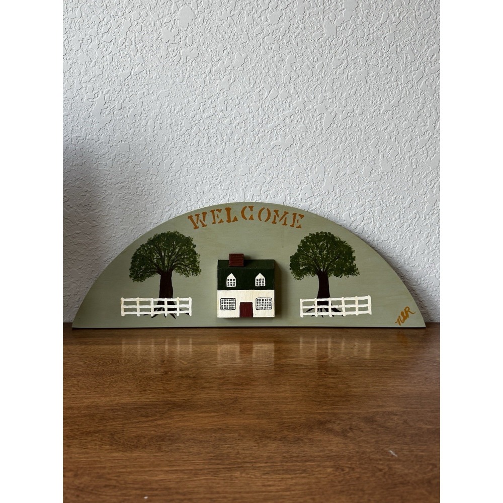 Vintage Hand-Painted Wooden Welcome Sign | Rustic Folk Art Cottage Core Decor - Picture 2 of 8